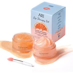 ANAI RUI Lip Therapy Set, Lip Scrub & Lip Mask, Overnight Hydrating Lip Moisturizer with Lip Exfoliator Scrub and Lip Sleeping Mask for Lip Plumping, Lip Gift Kit for Dry, Chapped, Dark Lips, Grape in Kuwait