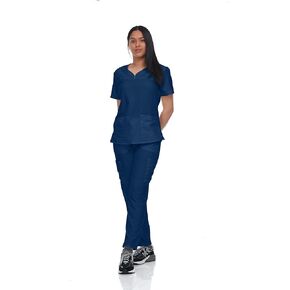 Scrub Set Top and Pants with 4 Pockets Stretch Fabric Lightweight Nurse Uniform Set for Home Attendant
