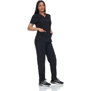 Scrub Set Top and Pants with 4 Pockets Stretch Fabric Lightweight Nurse Uniform Set for Home Attendant in Kuwait