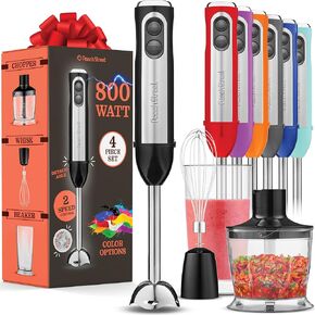 Multi-Use Immersion Blender, Hand Blender with Powerful Copper Motor 800W, High Speed, Turbo Mode, 3 in 1 Handheld Blender Stick Stainless Steel Blades, Whisk, Beaker with Measuring Marks, and Chopper