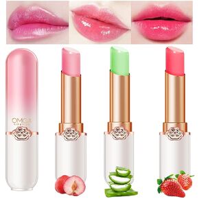 6 Pcs/Set Flower Jelly Lipstick Set Temperature Change Moisturizer Long Lasting Nutritious Shimmer Lip Balm Magic Color Change Lip Gloss (Color Changing Lipstick Set B)