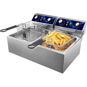 Iproods Electric Deep Fryer with Basket and Lid, Stainless Steel 10.5QT Kitchen Frying Machine for Commercial and Home, Temperature and Timing Adjustable, 110V 1800W