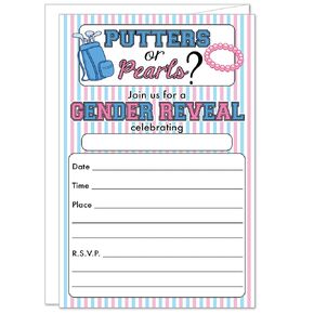 20 Putters or Pearls Gender Reveal Party Invitations with Envelopes