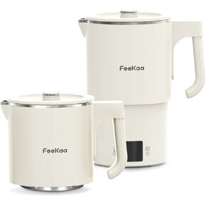 FeeKaa Travel Electric Kettle, Portable Foldable Kettle, 304 Stainless Steel, Small Electric Kettle for Boiling Water with Temperature Control, Tea Kettle for Coffee & Tea, Home & Outdoor, 600ml 600W