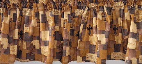 Scripture Patch Valance, Cross Valance, Brown Religious Valance Curtain, Christian Themed Valance Curtain (41-42 Inches Wide x 15 Inches Long) in Saudi Arabia