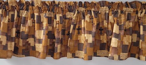 Scripture Patch Valance, Cross Valance, Brown Religious Valance Curtain, Christian Themed Valance Curtain (41-42 Inches Wide x 15 Inches Long) in Saudi Arabia