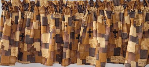 Scripture Patch Valance, Cross Valance, Brown Religious Valance Curtain, Christian Themed Valance Curtain (41-42 Inches Wide x 15 Inches Long) in Saudi Arabia