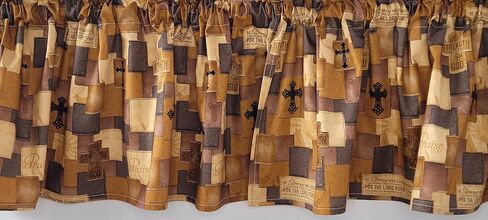 Scripture Patch Valance, Cross Valance, Brown Religious Valance Curtain, Christian Themed Valance Curtain (41-42 Inches Wide x 15 Inches Long) in Saudi Arabia