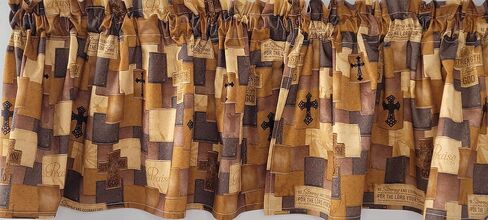 Scripture Patch Valance, Cross Valance, Brown Religious Valance Curtain, Christian Themed Valance Curtain (41-42 Inches Wide x 15 Inches Long) in Saudi Arabia