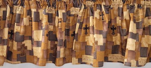 Scripture Patch Valance, Cross Valance, Brown Religious Valance Curtain, Christian Themed Valance Curtain (41-42 Inches Wide x 15 Inches Long) in Saudi Arabia