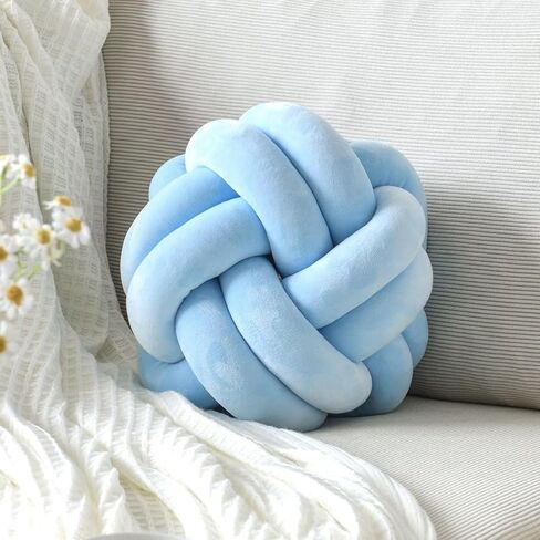 Knot Pillow Ball, Soft Home Decorative Throw Pillows Cushion, Round Changeability Knotted Pillows, Modern Home Handmade Cushions for Bedroom, Sofa, Couch (8 Inch, Light Blue) in Kuwait