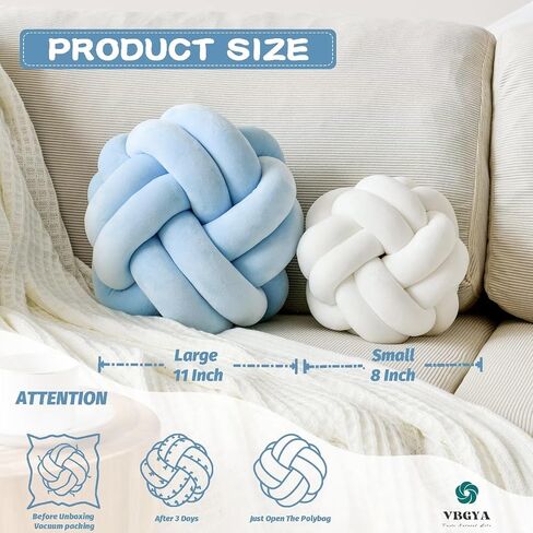 Knot Pillow Ball, Soft Home Decorative Throw Pillows Cushion, Round Changeability Knotted Pillows, Modern Home Handmade Cushions for Bedroom, Sofa, Couch (8 Inch, Light Blue) in Kuwait