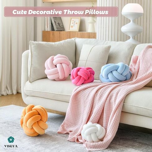 Knot Pillow Ball, Soft Home Decorative Throw Pillows Cushion, Round Changeability Knotted Pillows, Modern Home Handmade Cushions for Bedroom, Sofa, Couch (8 Inch, Light Blue) in Kuwait