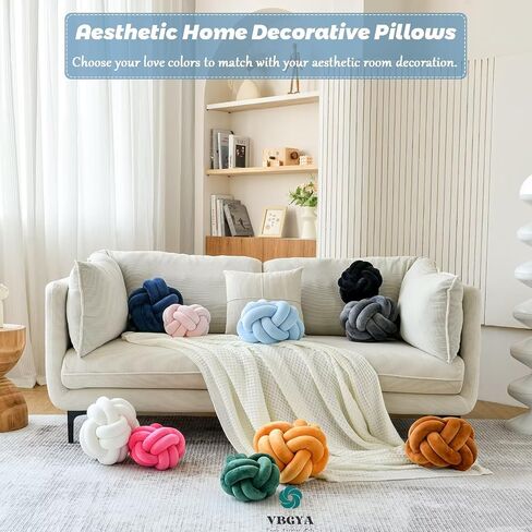 Knot Pillow Ball, Soft Home Decorative Throw Pillows Cushion, Round Changeability Knotted Pillows, Modern Home Handmade Cushions for Bedroom, Sofa, Couch (8 Inch, Light Blue) in Kuwait