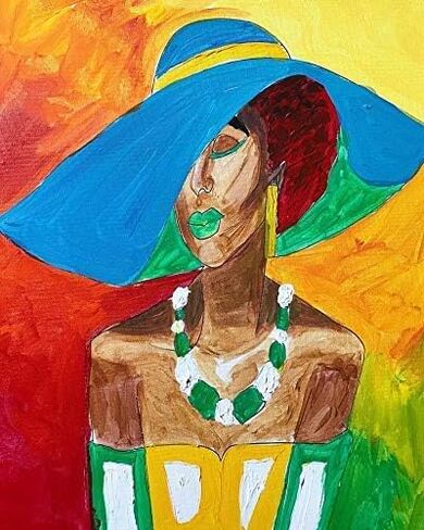 Afro Lady in Hat DIY Paint and Sip Pre drawn Painting Canvas in Saudi Arabia