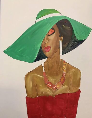 Afro Lady in Hat DIY Paint and Sip Pre drawn Painting Canvas in Saudi Arabia