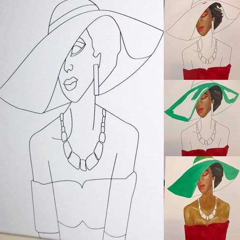 Afro Lady in Hat DIY Paint and Sip Pre drawn Painting Canvas in Saudi Arabia