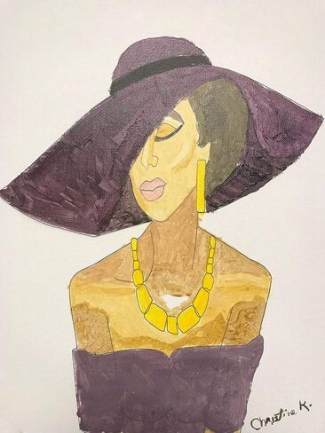 Afro Lady in Hat DIY Paint and Sip Pre drawn Painting Canvas in Saudi Arabia