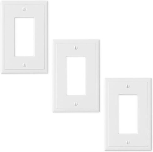 Questech Decor Single Rocker Light Switch Cover, 1-Gang Electrical Wall Plate, Single Switch Standard Size GFCI Receptacle Cover, Decorative Ambient Design, Bright White Polished, 3 Pack in Saudi Arabia