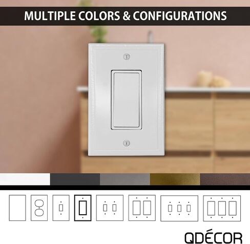 Questech Decor Single Rocker Light Switch Cover, 1-Gang Electrical Wall Plate, Single Switch Standard Size GFCI Receptacle Cover, Decorative Ambient Design, Bright White Polished, 3 Pack in Saudi Arabia