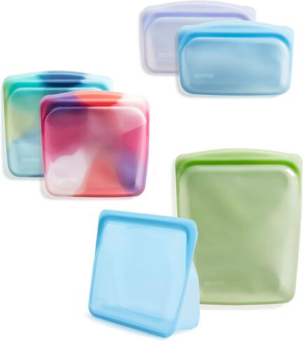 Stasher Premium Silicone Reusable Food Storage Bags, 6-Pack, Tie Dye Multi | Multi-Use Food Storage Bags, Lunch Bag, Travel Containers | BPA Free, Leak-free, Dishwasher-Safe, Eco-friendly in Saudi Arabia