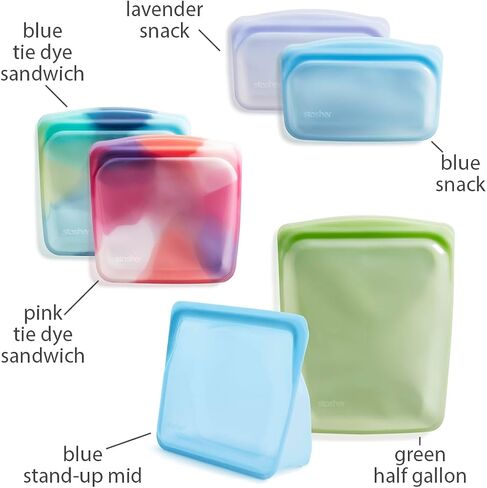 Stasher Premium Silicone Reusable Food Storage Bags, 6-Pack, Tie Dye Multi | Multi-Use Food Storage Bags, Lunch Bag, Travel Containers | BPA Free, Leak-free, Dishwasher-Safe, Eco-friendly in Saudi Arabia