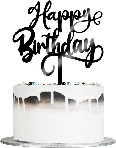 Glitter Happy Birthday Cake Topper, Handmade For Anniversary/Birthday Party Decoration Supplies, for Photo Booth Props (Acrylic black) in Saudi Arabia