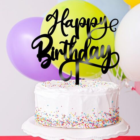 Glitter Happy Birthday Cake Topper, Handmade For Anniversary/Birthday Party Decoration Supplies, for Photo Booth Props (Acrylic black) in Saudi Arabia