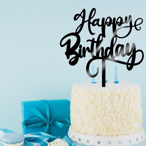 Glitter Happy Birthday Cake Topper, Handmade For Anniversary/Birthday Party Decoration Supplies, for Photo Booth Props (Acrylic black) in Saudi Arabia