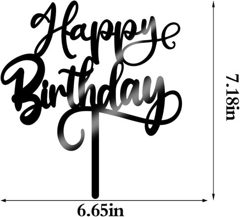 Glitter Happy Birthday Cake Topper, Handmade For Anniversary/Birthday Party Decoration Supplies, for Photo Booth Props (Acrylic black) in Saudi Arabia