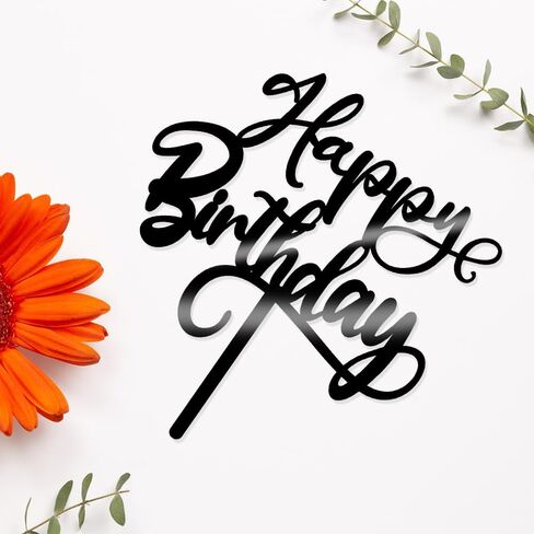 Glitter Happy Birthday Cake Topper, Handmade For Anniversary/Birthday Party Decoration Supplies, for Photo Booth Props (Acrylic black) in Saudi Arabia