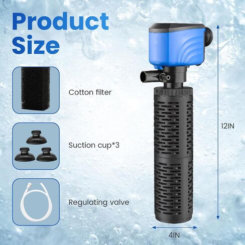 Aquarium Filter 3 Stages, 15W Fish Tank Filter, Submersible Power Filter for 20-75 Gallon Fish Tank, 200 GPH Water Pump Canister Filter for Pond Fish Tank Saltwater Freshwater in Saudi Arabia