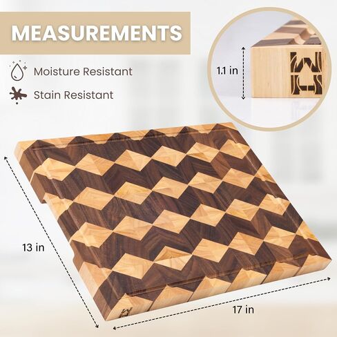 Premium 3D Handmade Cutting Boards 17"x13"x1"-Walnut Rubber End Grain Wood Cutting Boards with Deep Juice Groove-Charcuterie Boards/Cheese Board-Thanksgiving Gift/Christmas Gift in Saudi Arabia
