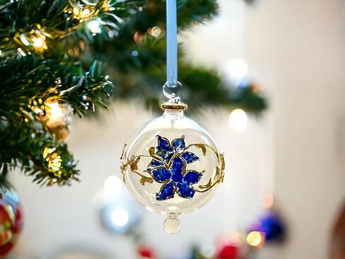 زخرفة عيد الميلاد الزجاجية المنفوخة يدويًا لزينة عيد الميلاد - زخرفة معلقة لشجرة عيد الميلاد - زخرفة زجاجية محفورة بذهب عيار 14 قيراط in Kuwait