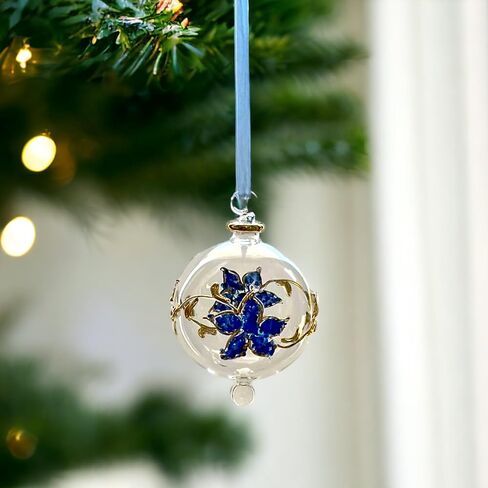 زخرفة عيد الميلاد الزجاجية المنفوخة يدويًا لزينة عيد الميلاد - زخرفة معلقة لشجرة عيد الميلاد - زخرفة زجاجية محفورة بذهب عيار 14 قيراط in Kuwait
