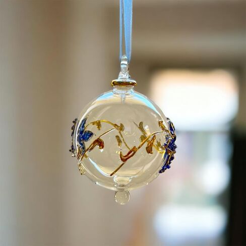 زخرفة عيد الميلاد الزجاجية المنفوخة يدويًا لزينة عيد الميلاد - زخرفة معلقة لشجرة عيد الميلاد - زخرفة زجاجية محفورة بذهب عيار 14 قيراط in Kuwait