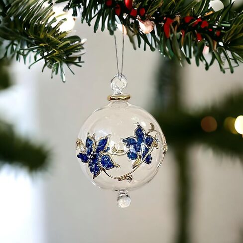 زخرفة عيد الميلاد الزجاجية المنفوخة يدويًا لزينة عيد الميلاد - زخرفة معلقة لشجرة عيد الميلاد - زخرفة زجاجية محفورة بذهب عيار 14 قيراط in Kuwait