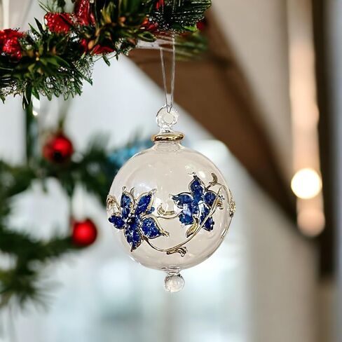 زخرفة عيد الميلاد الزجاجية المنفوخة يدويًا لزينة عيد الميلاد - زخرفة معلقة لشجرة عيد الميلاد - زخرفة زجاجية محفورة بذهب عيار 14 قيراط in Kuwait