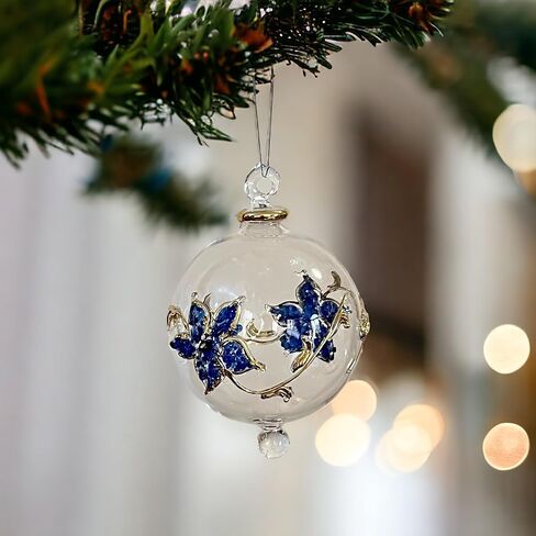 زخرفة عيد الميلاد الزجاجية المنفوخة يدويًا لزينة عيد الميلاد - زخرفة معلقة لشجرة عيد الميلاد - زخرفة زجاجية محفورة بذهب عيار 14 قيراط in Kuwait