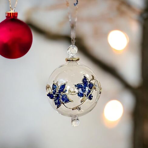 زخرفة عيد الميلاد الزجاجية المنفوخة يدويًا لزينة عيد الميلاد - زخرفة معلقة لشجرة عيد الميلاد - زخرفة زجاجية محفورة بذهب عيار 14 قيراط in Kuwait