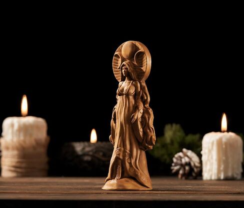 Moon Goddess Selene Statue, Goddess of the Night, Pagan Statue, Wicca Statue, Wicca Altar, Moon Statue, Lunar Witch, Tabletop Ornament (Wood) in Saudi Arabia