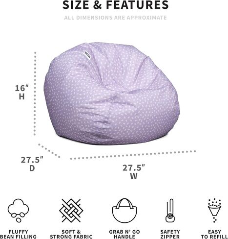 Big Joe Classic Bean Bag Chair, Petal Pip Lilac Smartmax, Durable Polyester Nylon Blend, 2 feet Round in Saudi Arabia