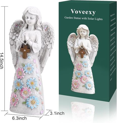 Angel Garden Figurine Outdoor Statue, Solar Garden Sculpture with 7 LEDs Welcome Sign Resin Praying Angel Art Decor for Patio Lawn Yard Porch Decoration, Housewarming Gift in Saudi Arabia