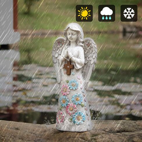 Angel Garden Figurine Outdoor Statue, Solar Garden Sculpture with 7 LEDs Welcome Sign Resin Praying Angel Art Decor for Patio Lawn Yard Porch Decoration, Housewarming Gift in Saudi Arabia