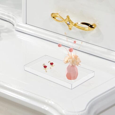Bigfety Acrylic Bathroom Tray for Counter, Handmade Clear Trays Sturdy Organizer for Cup, Sponge, Soap, Plant (Medium, Clear) in Saudi Arabia