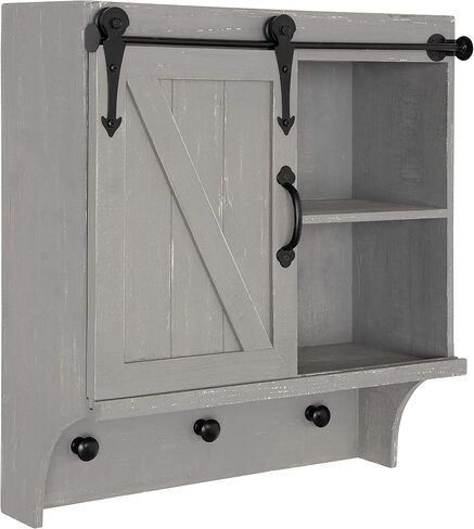Kate and Laurel Cates Decorative Farmhouse Cabinet Wall Organizer with Sliding Barn Door and 3 Knobs, 18 x 8 x 20, Gray, Shabby-Chic Farmhouse-Inspired Mail and Key Holder for Wall in Saudi Arabia