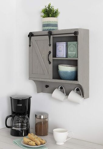 Kate and Laurel Cates Decorative Farmhouse Cabinet Wall Organizer with Sliding Barn Door and 3 Knobs, 18 x 8 x 20, Gray, Shabby-Chic Farmhouse-Inspired Mail and Key Holder for Wall in Saudi Arabia