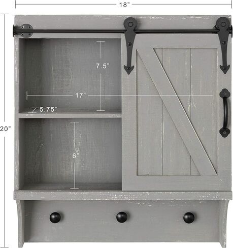 Kate and Laurel Cates Decorative Farmhouse Cabinet Wall Organizer with Sliding Barn Door and 3 Knobs, 18 x 8 x 20, Gray, Shabby-Chic Farmhouse-Inspired Mail and Key Holder for Wall in Saudi Arabia
