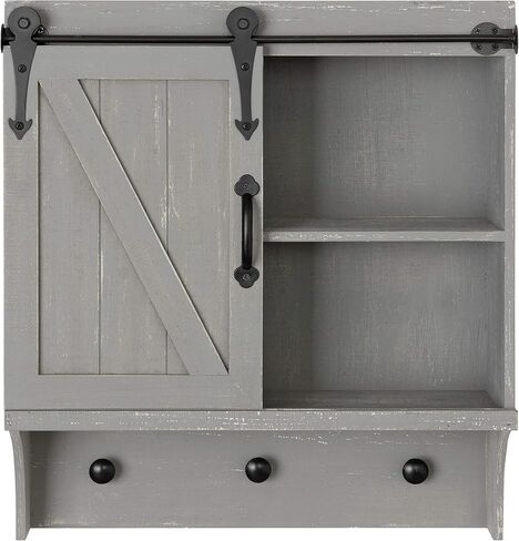 Kate and Laurel Cates Decorative Farmhouse Cabinet Wall Organizer with Sliding Barn Door and 3 Knobs, 18 x 8 x 20, Gray, Shabby-Chic Farmhouse-Inspired Mail and Key Holder for Wall in Saudi Arabia