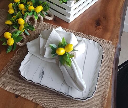 Lemon Napkin Rings, Set of 6 Napkin Holder for Dining Table, Faux Lemon Leaf Napkin Rings for Kitchen Table, Table Decor for Thanksgiving, Christmas, Birthday, Wedding, Napkin Ring Holders for Party in Saudi Arabia